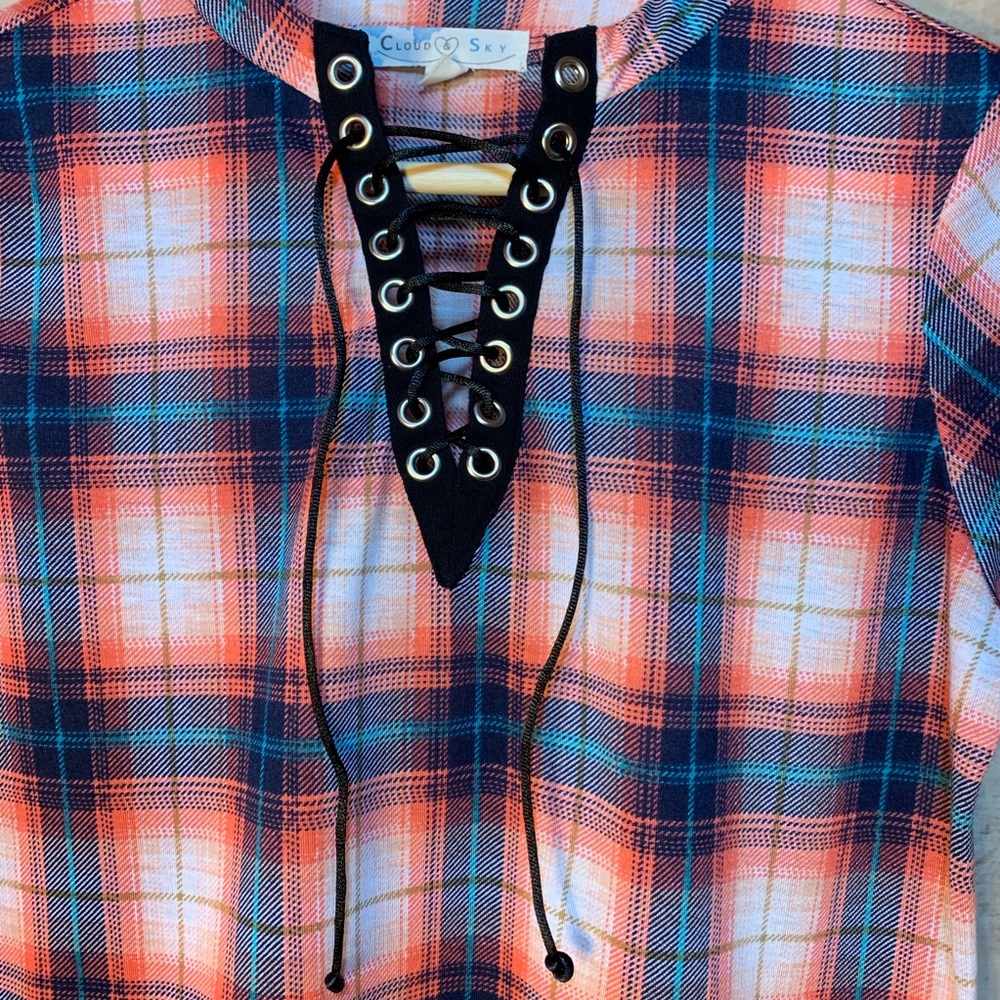 Cloud & Sky Lace Up Plaid Shirt  size S - Picture 4 of 8
